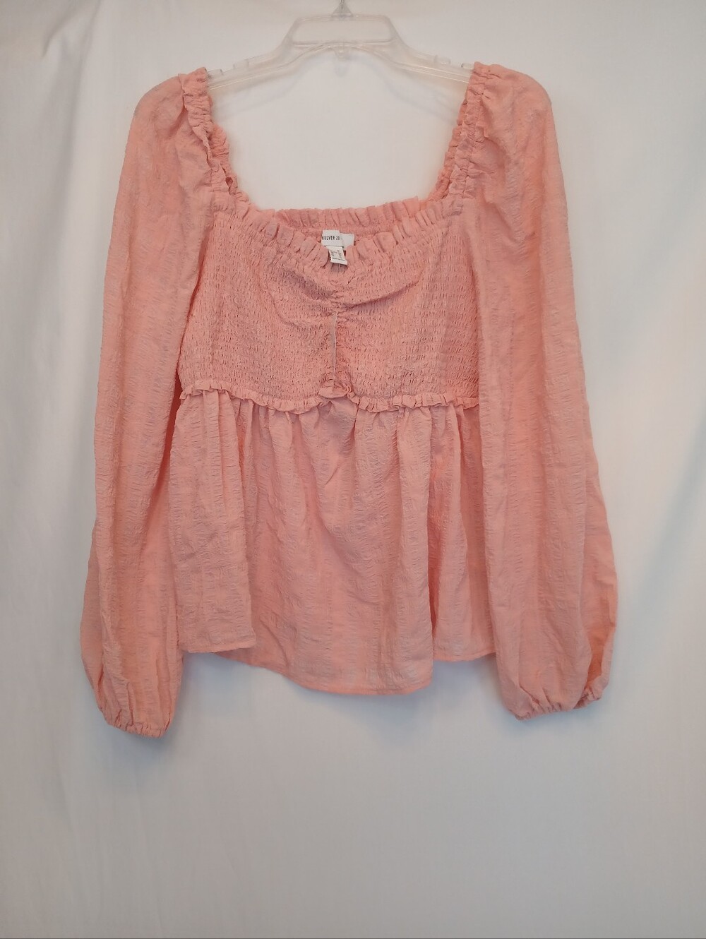 Pink Gingham Sweetheart Neckline Long Sleeve Peplum Top 1X New!